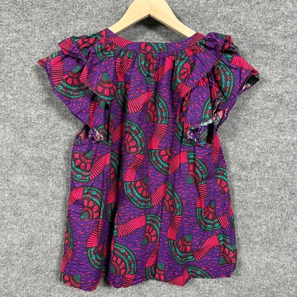 Ulla Johnson Sz 4 Top Blouse Purple Cotton Peasant Boho Flutter Sleeves Colorful - Picture 2 of 8